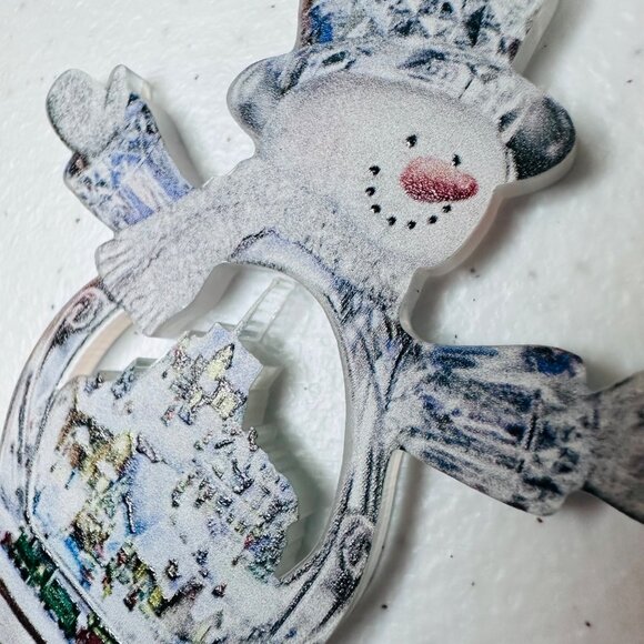 Snowman Christmas Ornament Snow Globe Shape Decoration With Gold String and Bell - Picture 4 of 8